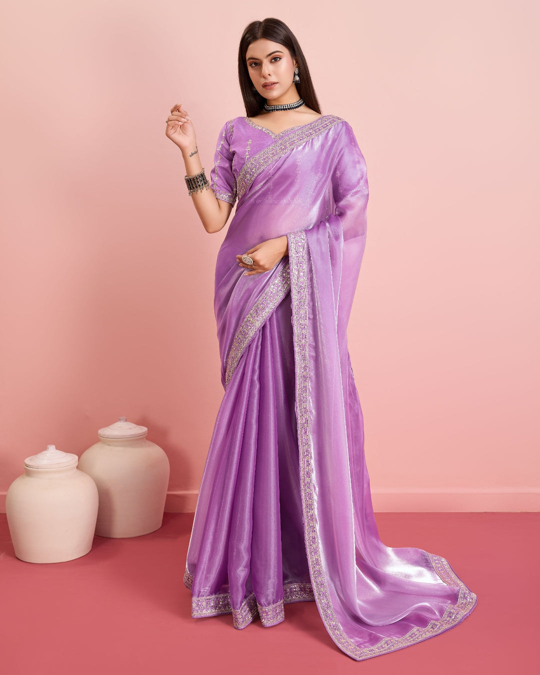 Embroidered Jimmy-Choo Saree with Art-Silk Blouse | Wedding & Festive Wear