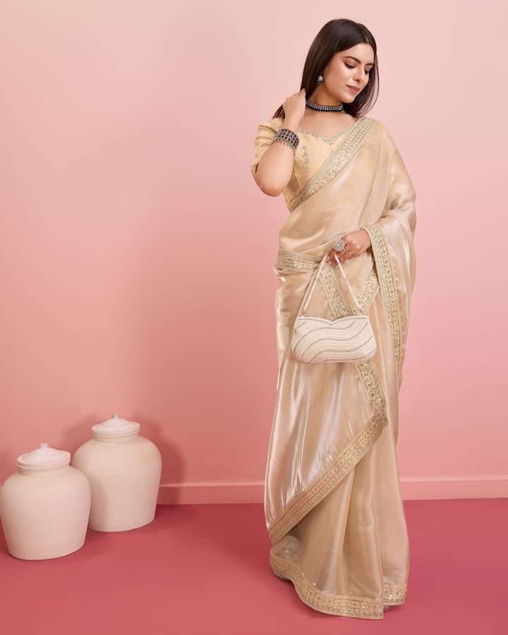 Embroidered Jimmy-Choo Saree with Art-Silk Blouse | Wedding & Festive Wear