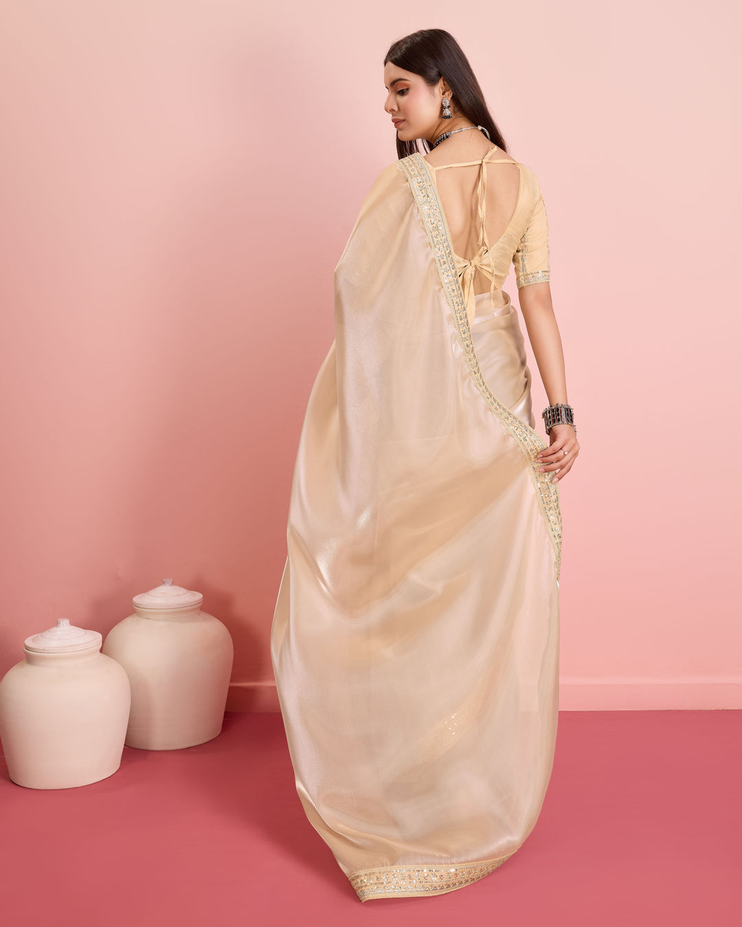 Embroidered Jimmy-Choo Saree with Art-Silk Blouse | Wedding & Festive Wear