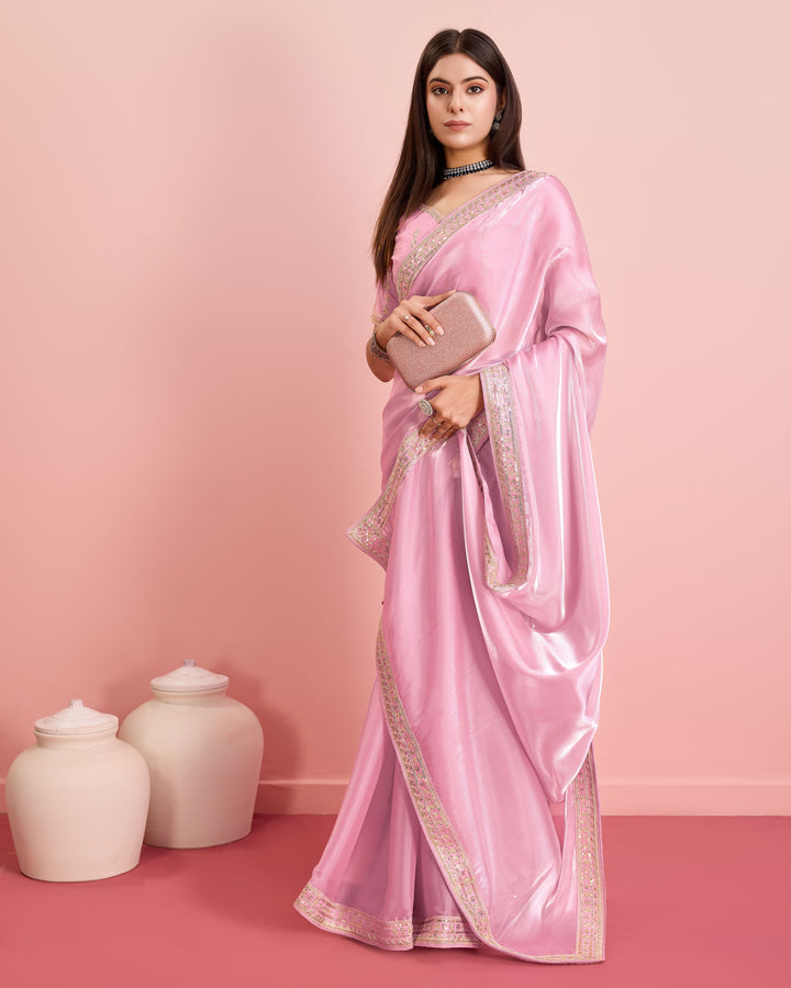 Embroidered Jimmy-Choo Saree with Art-Silk Blouse | Wedding & Festive Wear