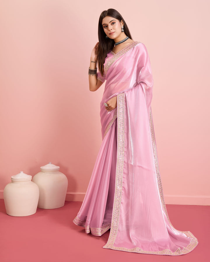 Embroidered Jimmy-Choo Saree with Art-Silk Blouse | Wedding & Festive Wear