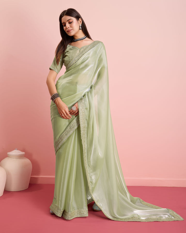 Embroidered Jimmy-Choo Saree with Art-Silk Blouse | Wedding & Festive Wear