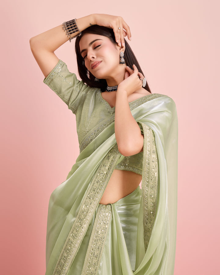 Embroidered Jimmy-Choo Saree with Art-Silk Blouse | Wedding & Festive Wear