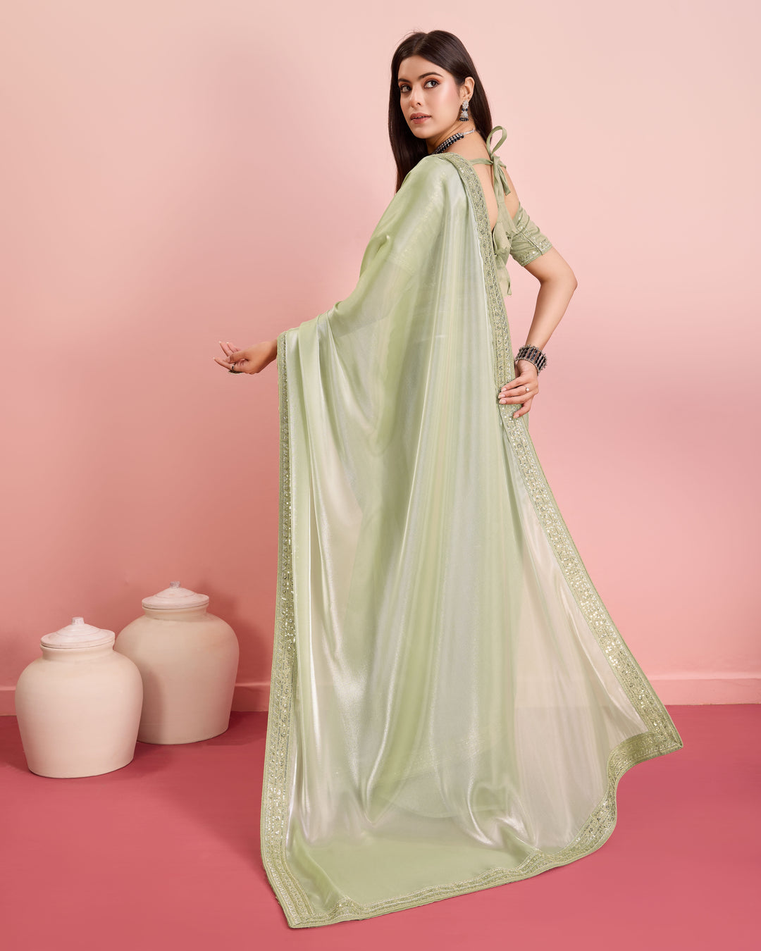 Embroidered Jimmy-Choo Saree with Art-Silk Blouse | Wedding & Festive Wear