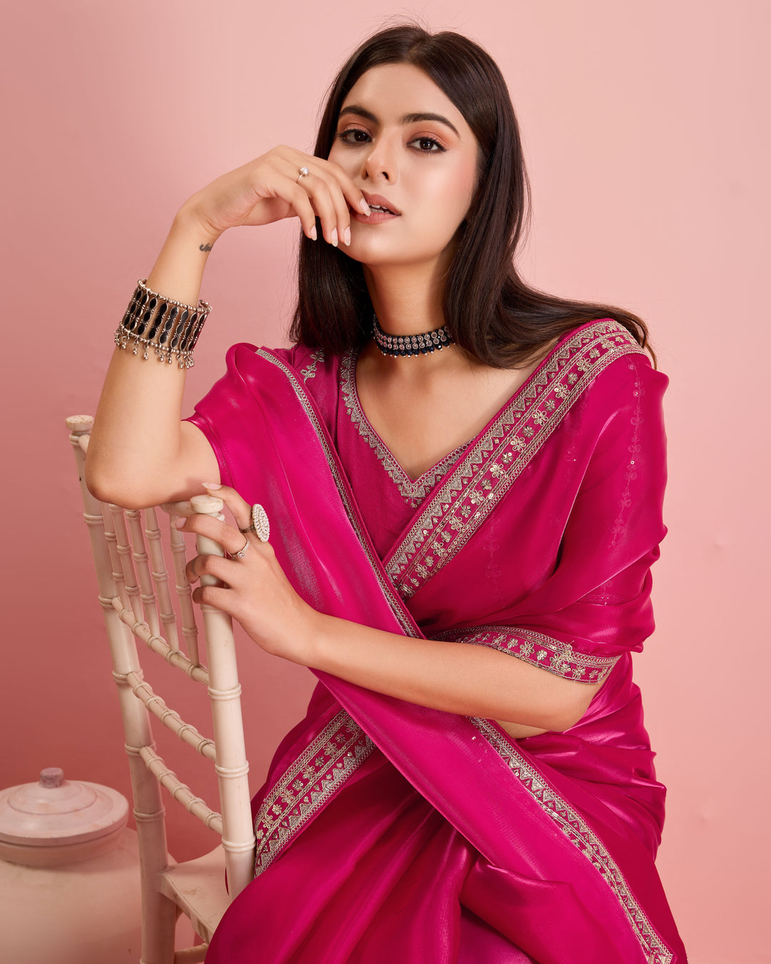 Embroidered Jimmy-Choo Saree with Art-Silk Blouse | Wedding & Festive Wear