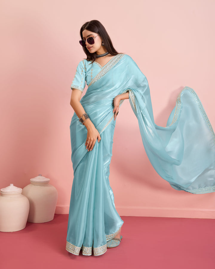 Embroidered Jimmy-Choo Saree with Art-Silk Blouse | Wedding & Festive Wear