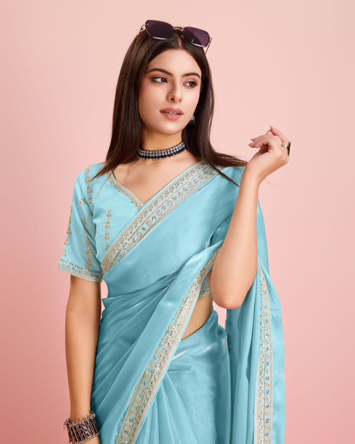 Embroidered Jimmy-Choo Saree with Art-Silk Blouse | Wedding & Festive Wear