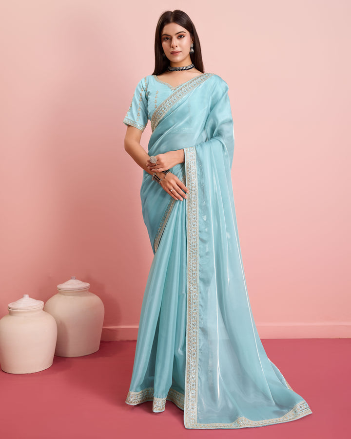 Embroidered Jimmy-Choo Saree with Art-Silk Blouse | Wedding & Festive Wear