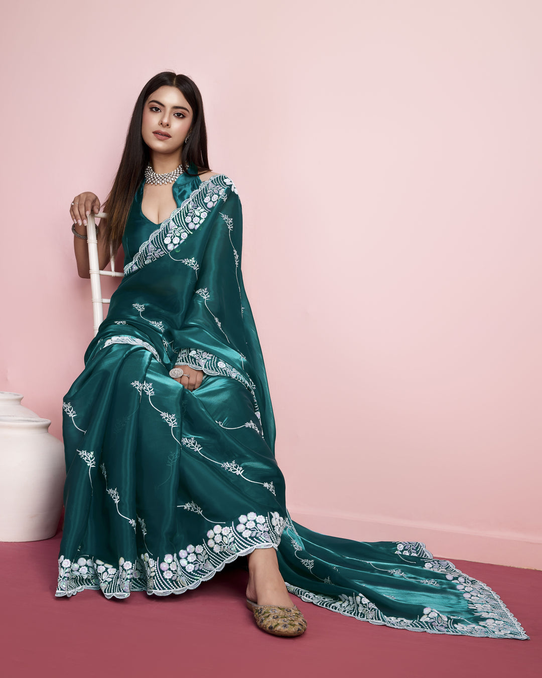 Jimmy-Choo Saree with Sequins Embroidery | Art-Silk Blouse for Weddings