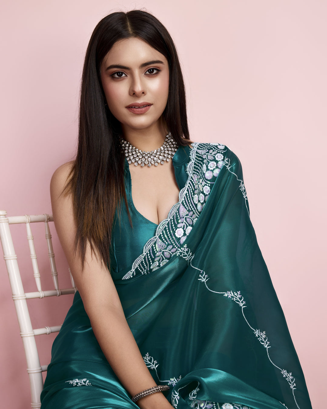 Jimmy-Choo Saree with Sequins Embroidery | Art-Silk Blouse for Weddings