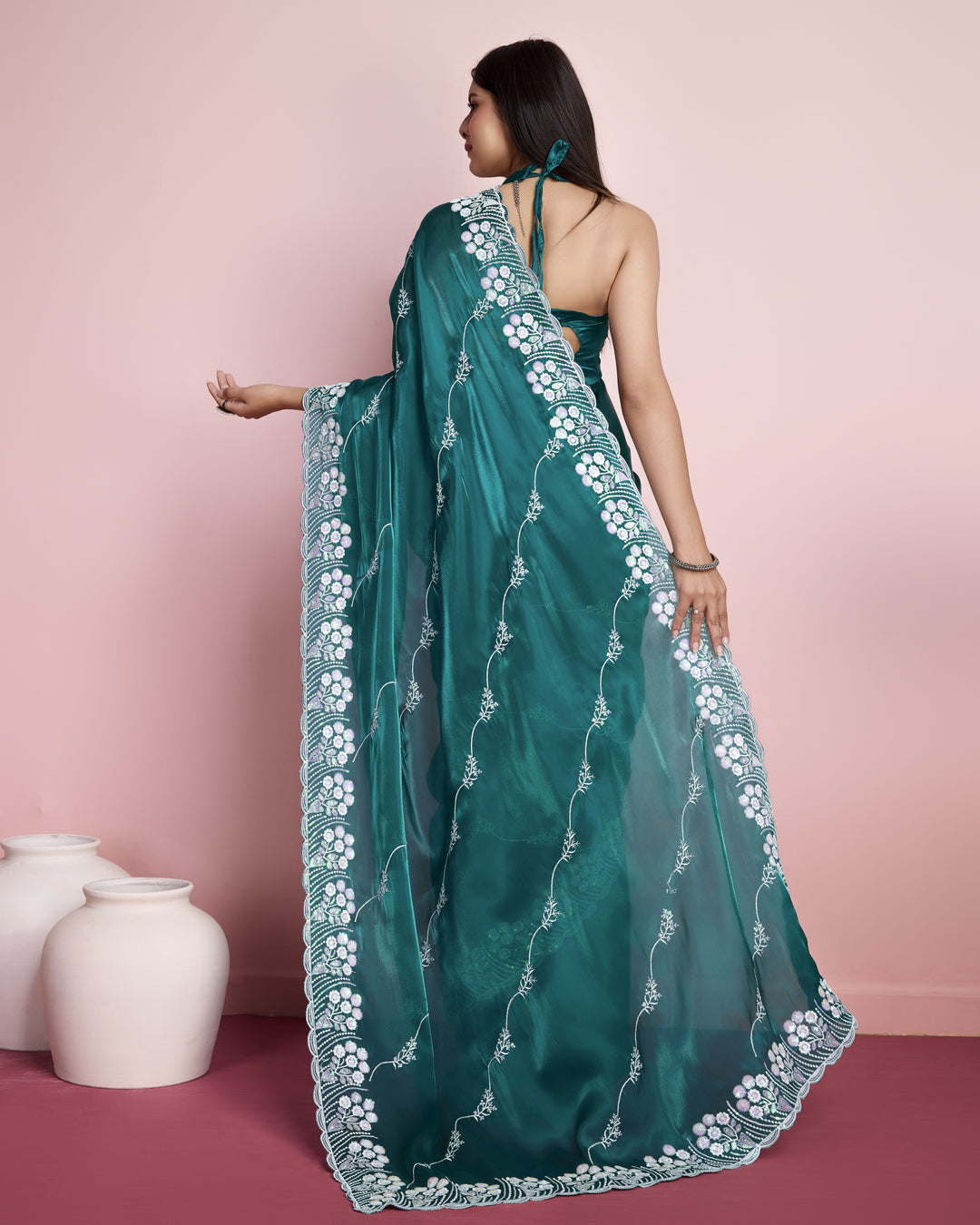 Jimmy-Choo Saree with Sequins Embroidery | Art-Silk Blouse for Weddings