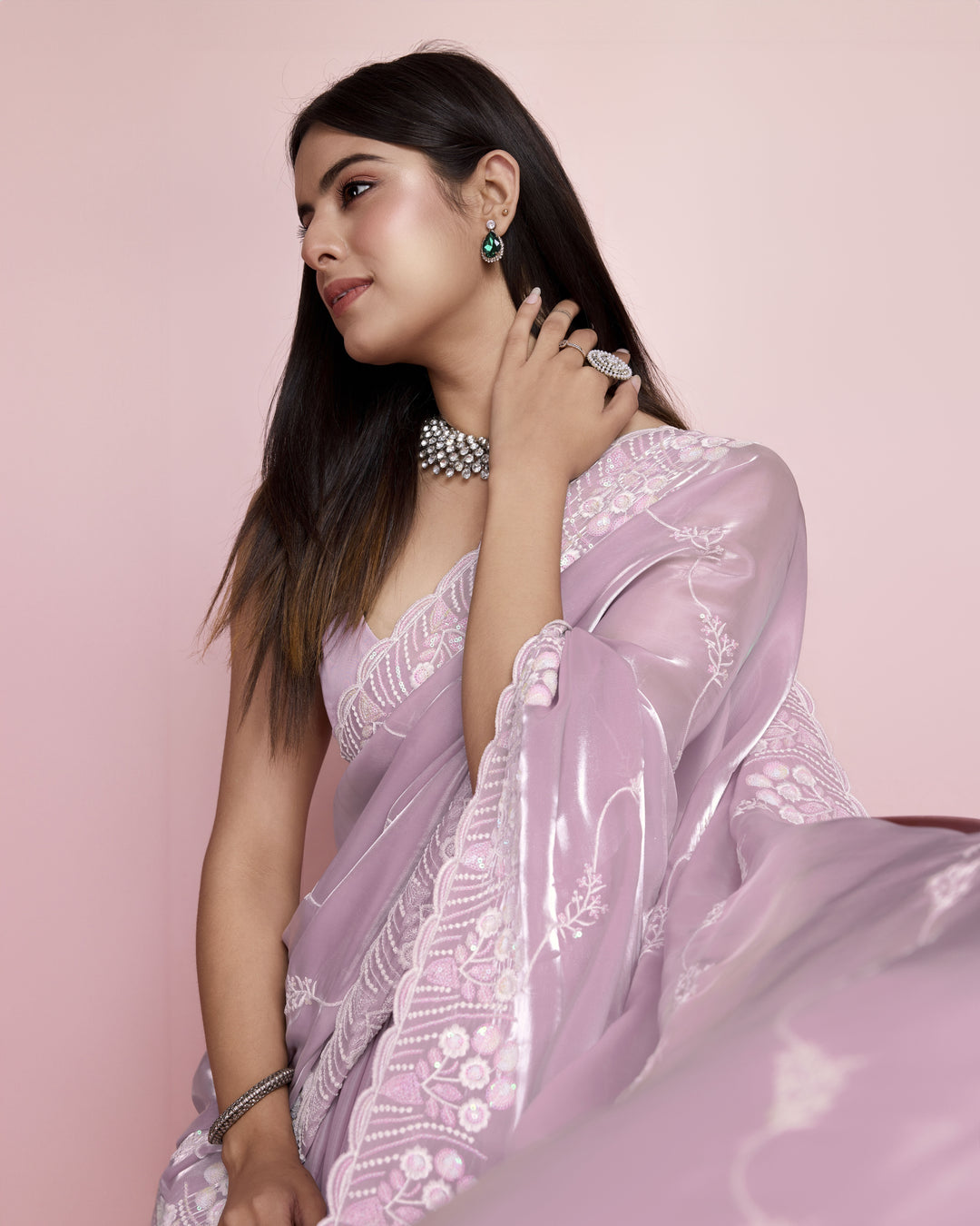 Jimmy-Choo Saree with Sequins Embroidery | Art-Silk Blouse for Weddings