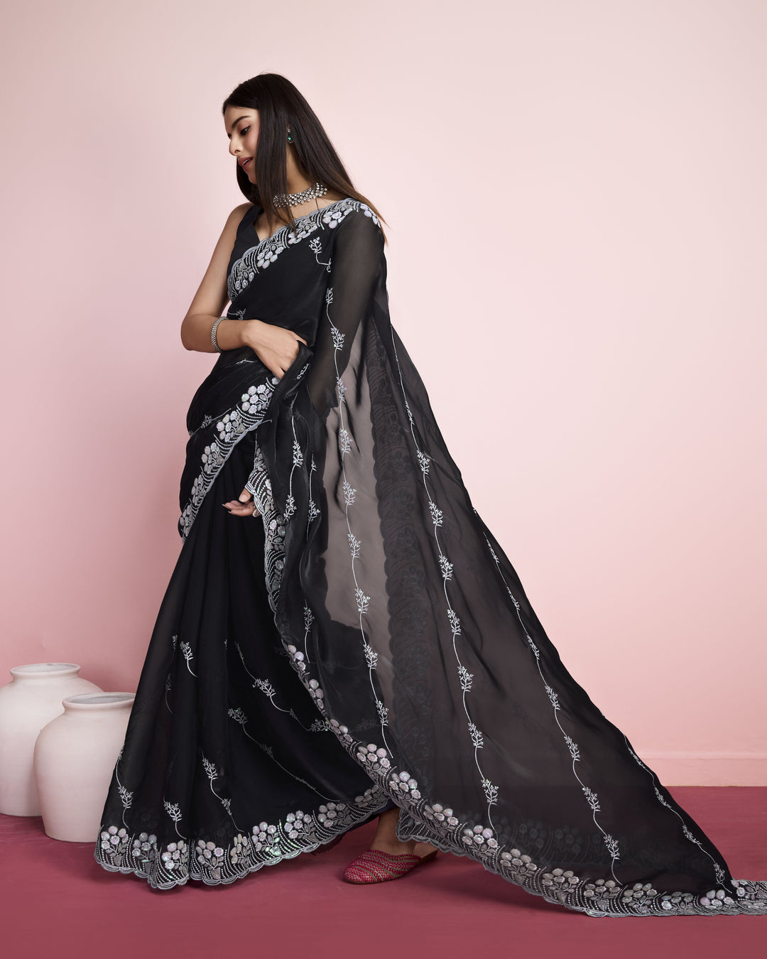 Jimmy-Choo Saree with Sequins Embroidery | Art-Silk Blouse for Weddings