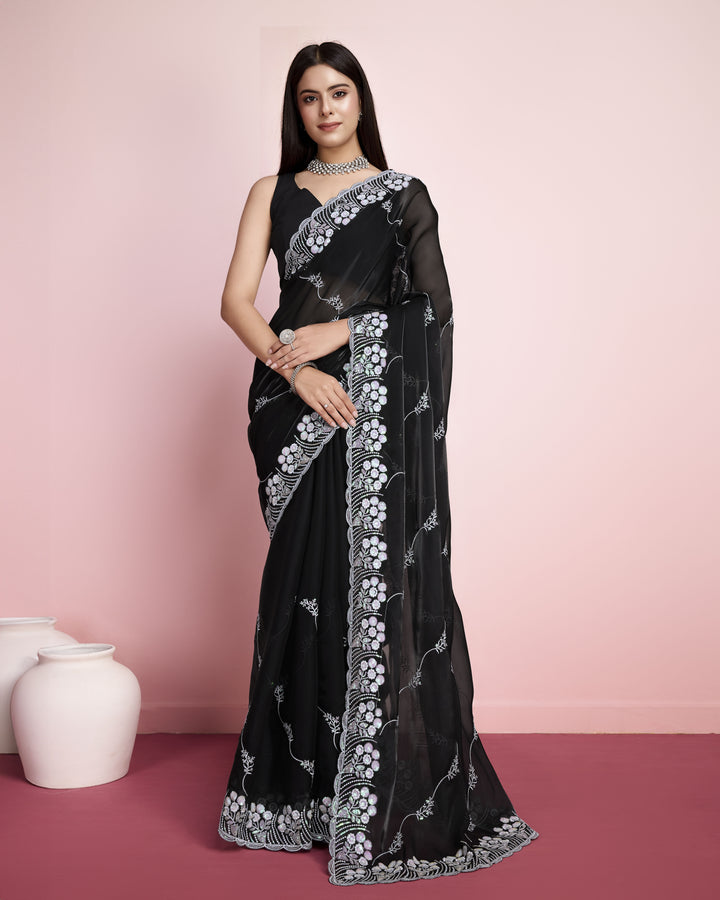 Jimmy-Choo Saree with Sequins Embroidery | Art-Silk Blouse for Weddings