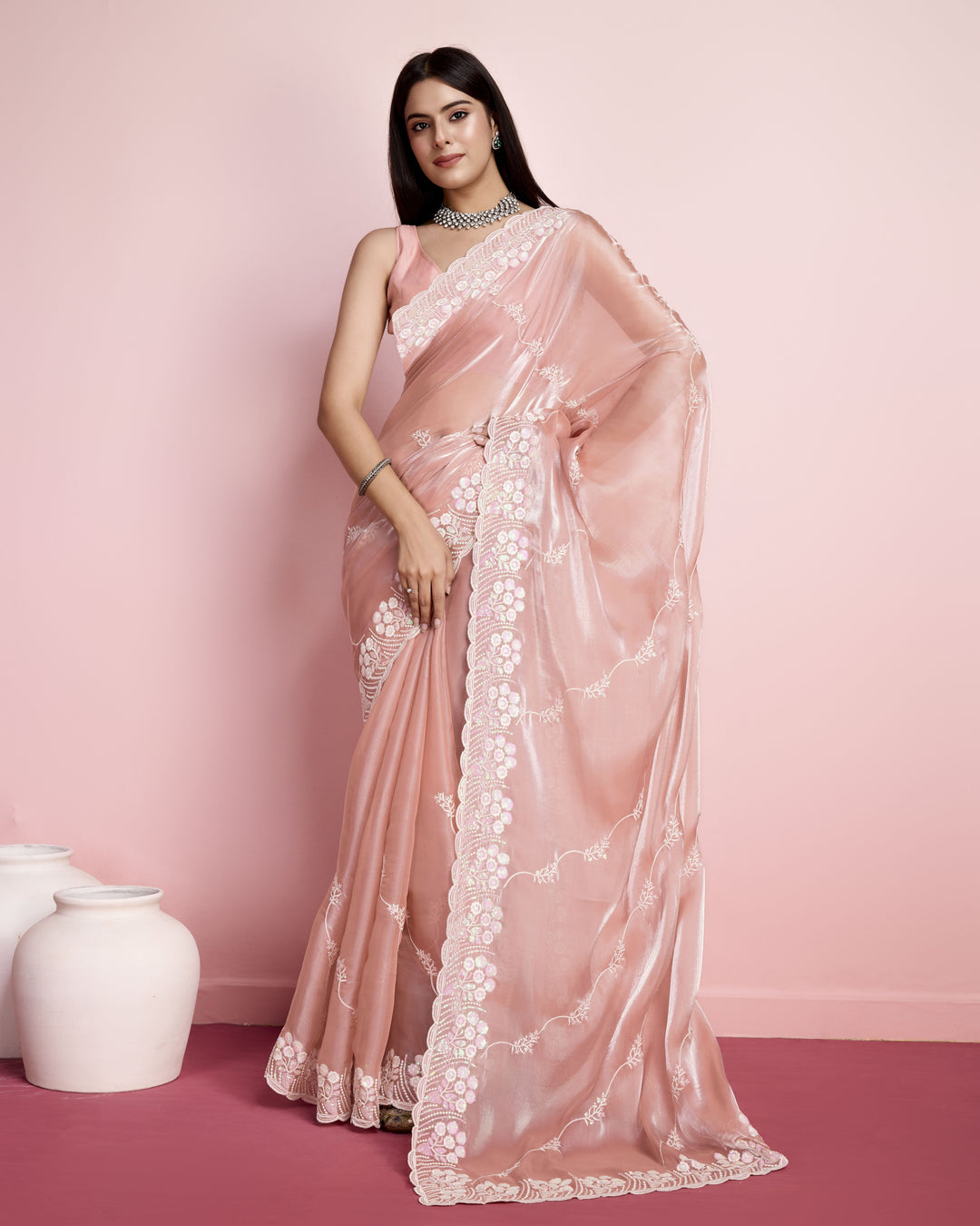 Jimmy-Choo Saree with Sequins Embroidery | Art-Silk Blouse for Weddings