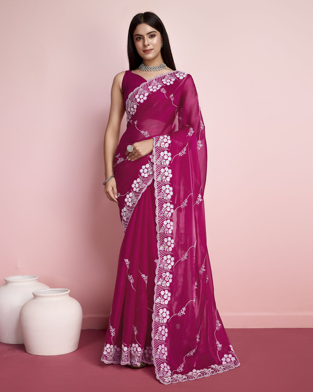 Jimmy-Choo Saree with Sequins Embroidery | Art-Silk Blouse for Weddings