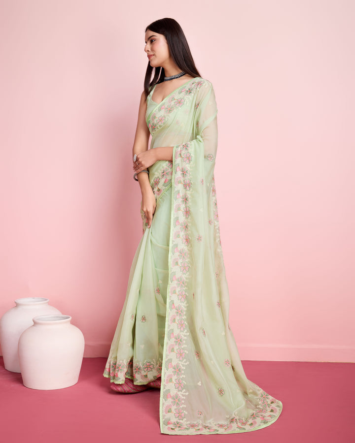 Elegant Organza Saree with Art-Silk Blouse | Thread Embroidery for Weddings