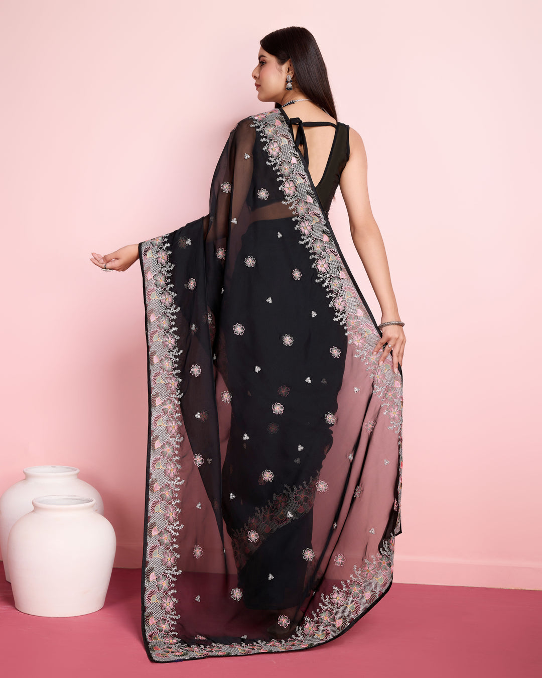 Elegant Organza Saree with Art-Silk Blouse | Thread Embroidery for Weddings