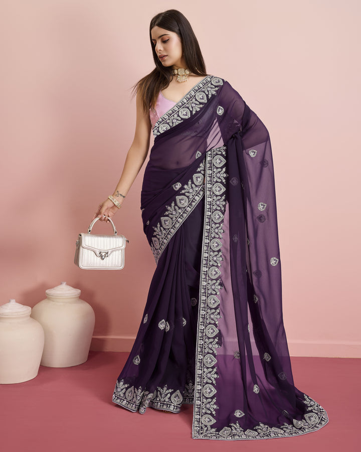 Designer Georgette Saree with Art-Silk Blouse | Embroidery for Wedding & Festive