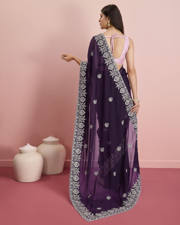 Designer Georgette Saree with Art-Silk Blouse | Embroidery for Wedding & Festive