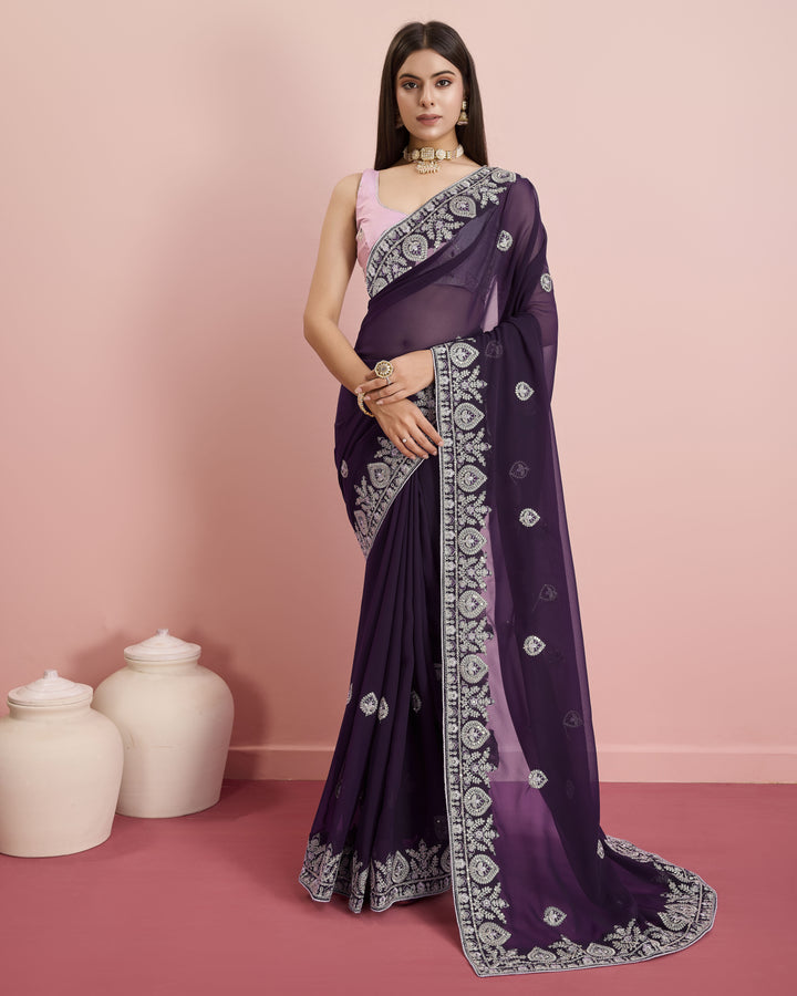 Designer Georgette Saree with Art-Silk Blouse | Embroidery for Wedding & Festive