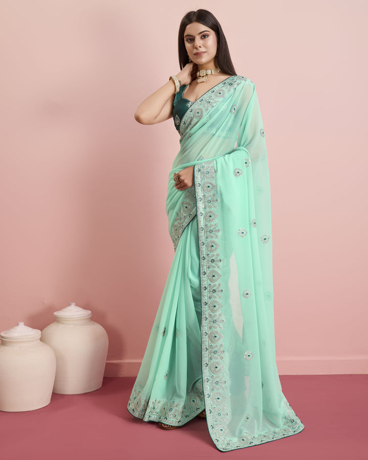 Designer Georgette Saree with Art-Silk Blouse | Embroidery for Wedding & Festive