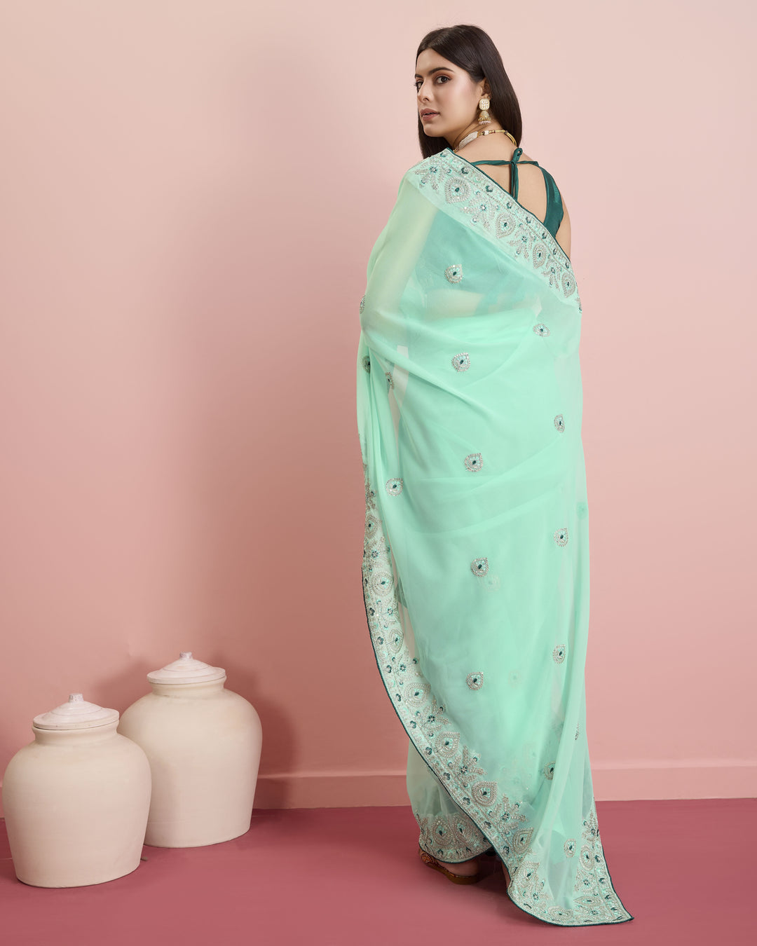 Designer Georgette Saree with Art-Silk Blouse | Embroidery for Wedding & Festive