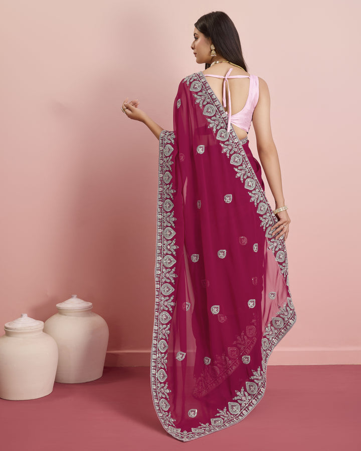 Designer Georgette Saree with Art-Silk Blouse | Embroidery for Wedding & Festive