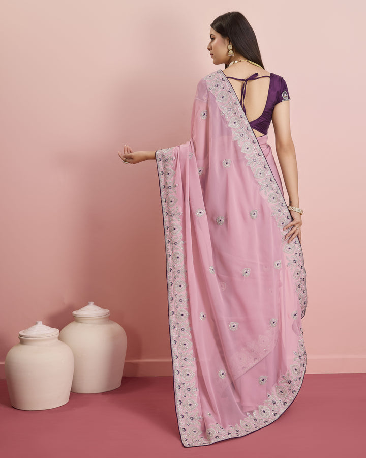 Designer Georgette Saree with Art-Silk Blouse | Embroidery for Wedding & Festive