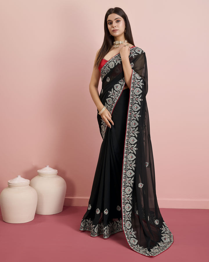 Designer Georgette Saree with Art-Silk Blouse | Embroidery for Wedding & Festive