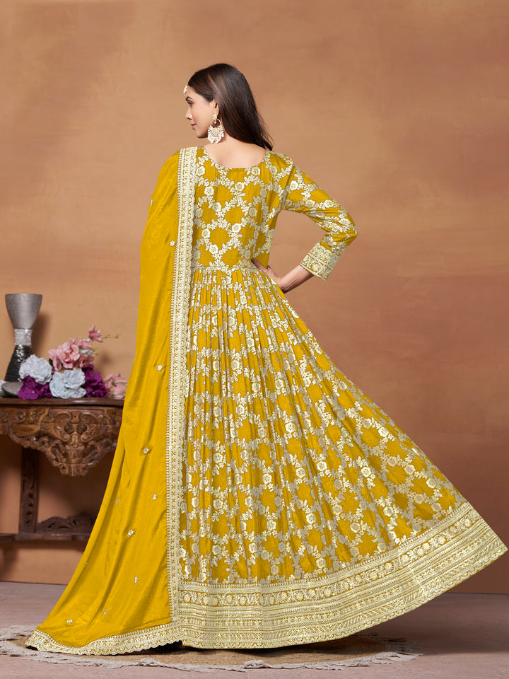 Elegant Party Wear Anarkali Suit in Dola Jacquard Fabric | Designer Long Dress for Special Occasions