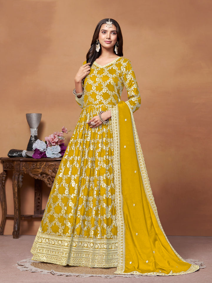 Elegant Party Wear Anarkali Suit in Dola Jacquard Fabric | Designer Long Dress for Special Occasions