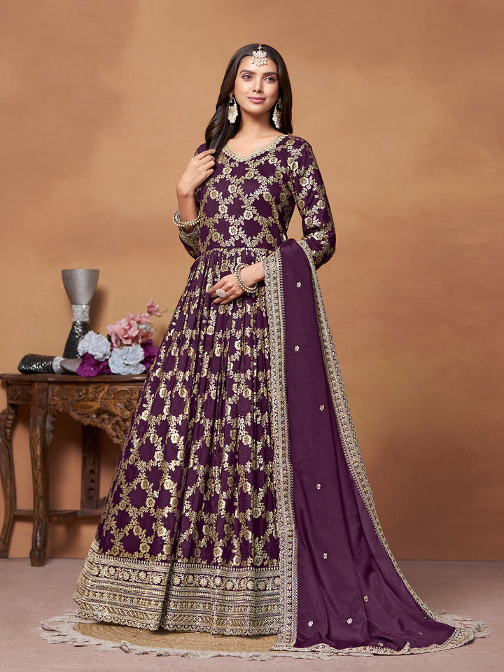 Elegant Party Wear Anarkali Suit in Dola Jacquard Fabric | Designer Long Dress for Special Occasions