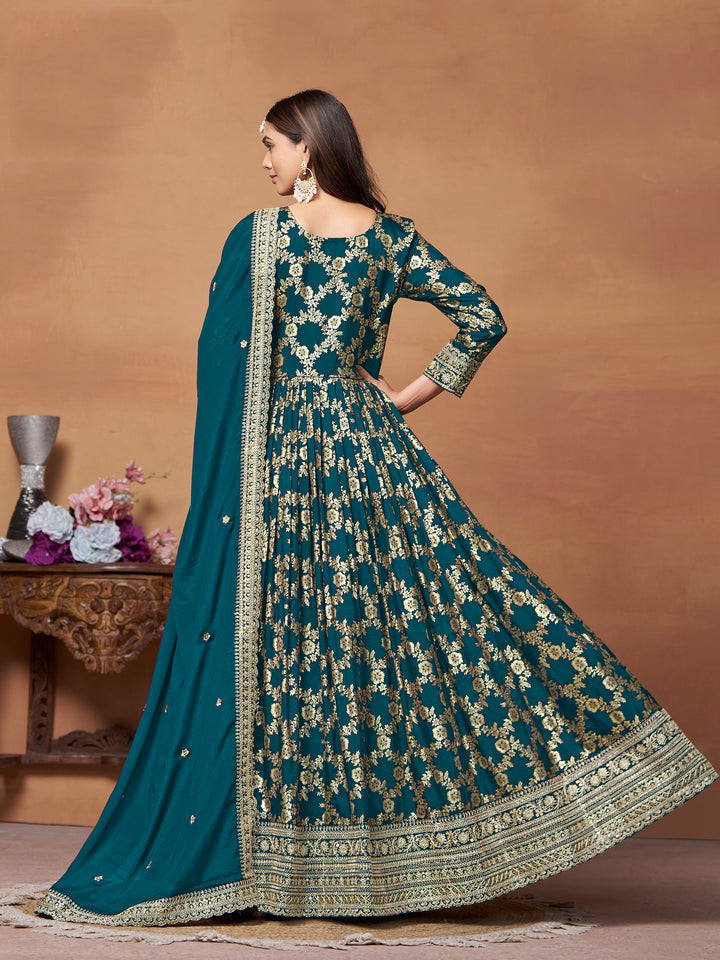 Elegant Party Wear Anarkali Suit in Dola Jacquard Fabric | Designer Long Dress for Special Occasions