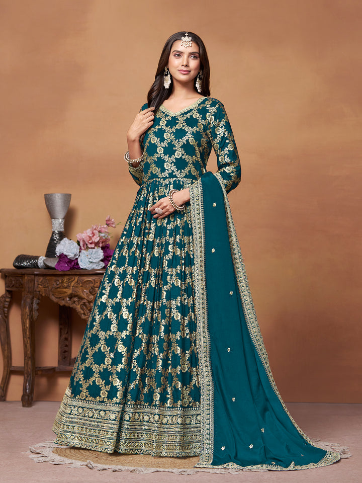 Elegant Party Wear Anarkali Suit in Dola Jacquard Fabric | Designer Long Dress for Special Occasions