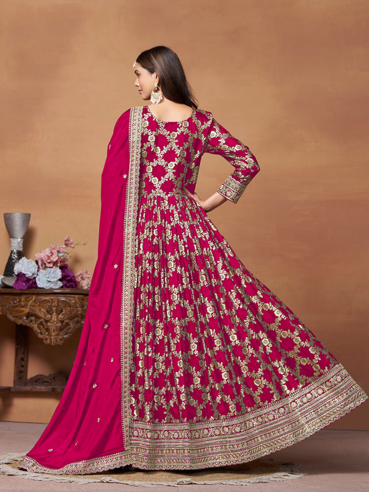 Elegant Party Wear Anarkali Suit in Dola Jacquard Fabric | Designer Long Dress for Special Occasions