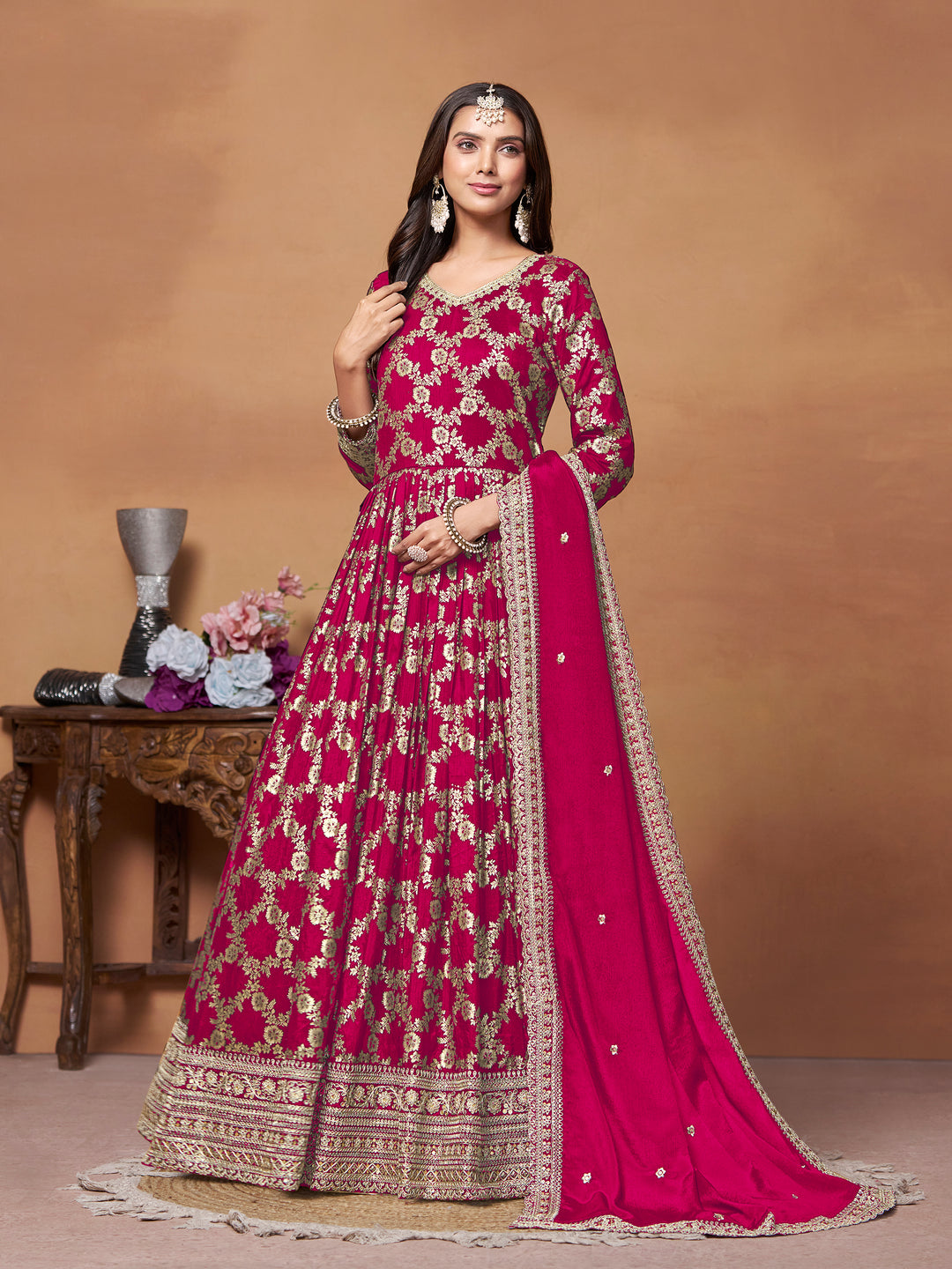 Elegant Party Wear Anarkali Suit in Dola Jacquard Fabric | Designer Long Dress for Special Occasions