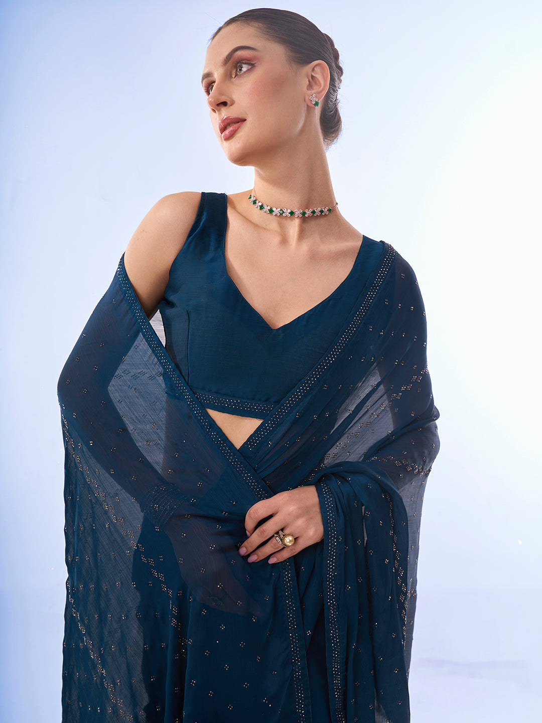 Satin-Chiffon Saree with Swarovski-Designer-Work | Art-Silk Blouse for Weddings