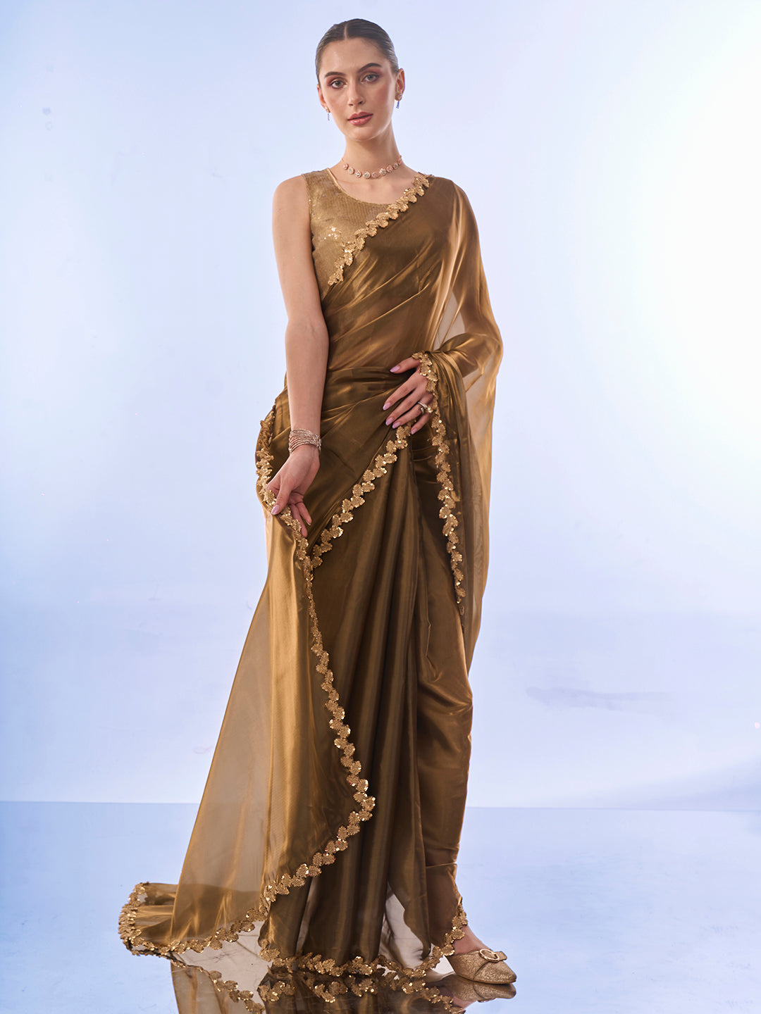 Jimmy-Choo Saree | Art-Silk Blouse | Elegant Lace-Work for Weddings