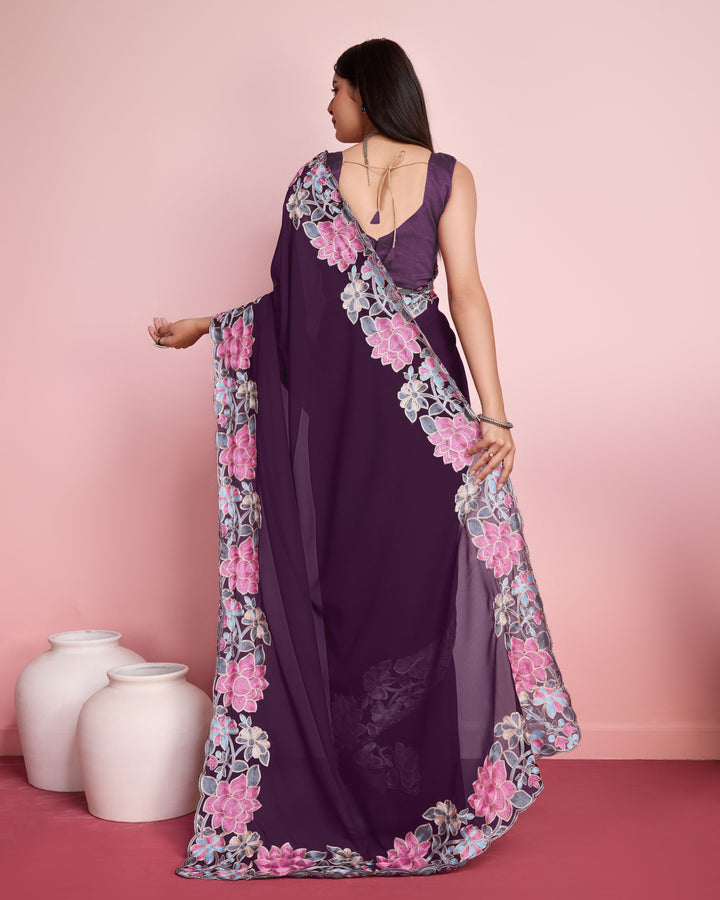 Georgette Saree with Multy-Thread Embroidery | Art-Silk Blouse for Events