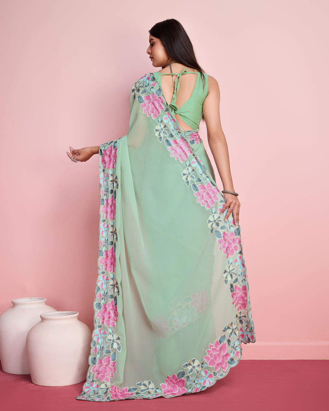 Georgette Saree with Multy-Thread Embroidery | Art-Silk Blouse for Events