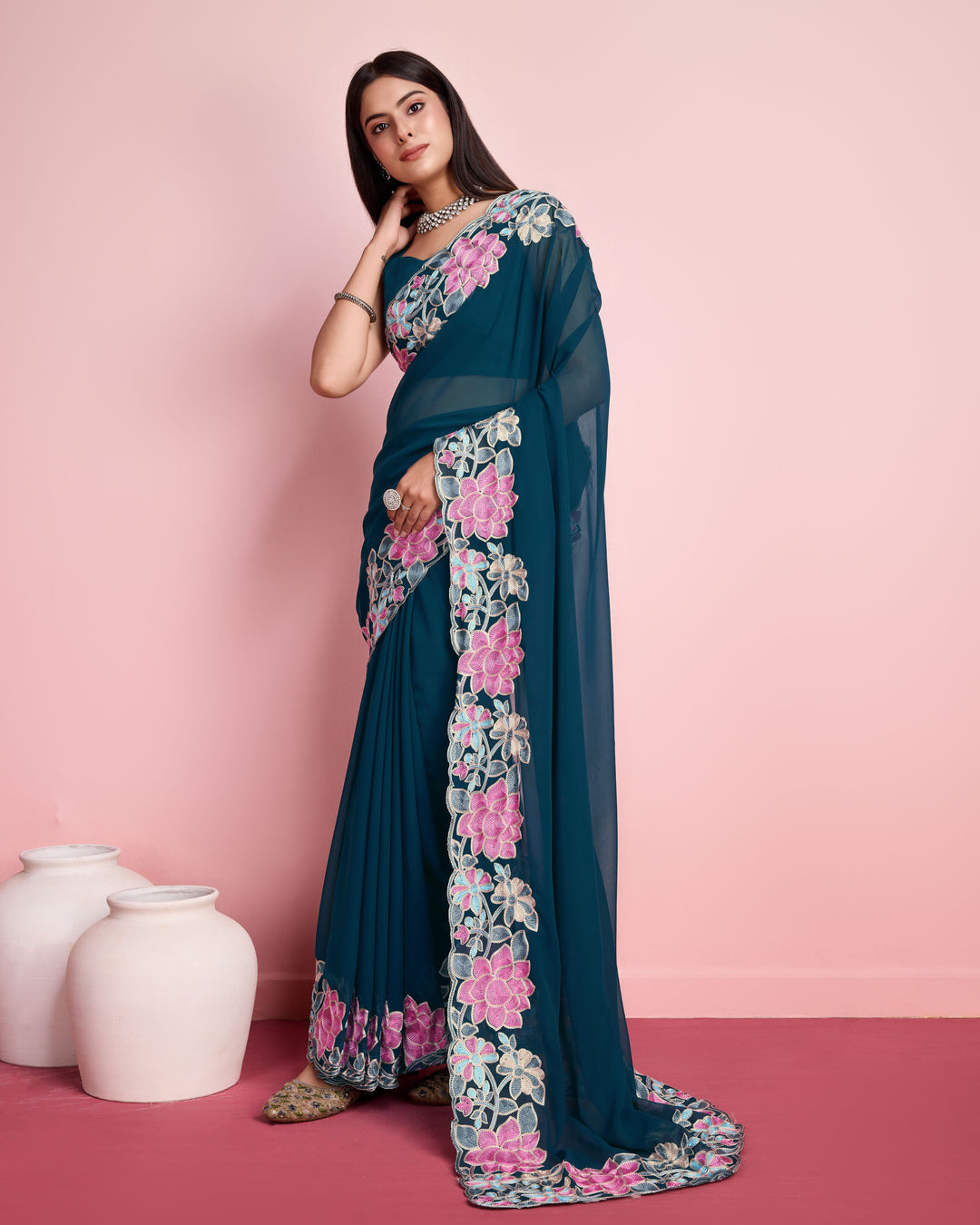 Georgette Saree with Multy-Thread Embroidery | Art-Silk Blouse for Events