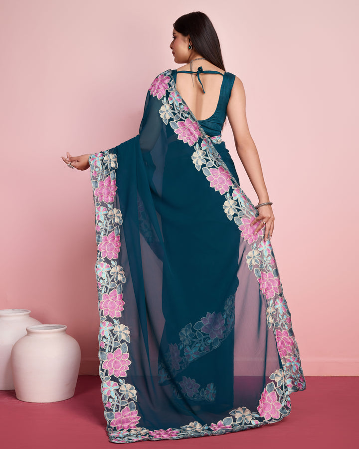 Georgette Saree with Multy-Thread Embroidery | Art-Silk Blouse for Events