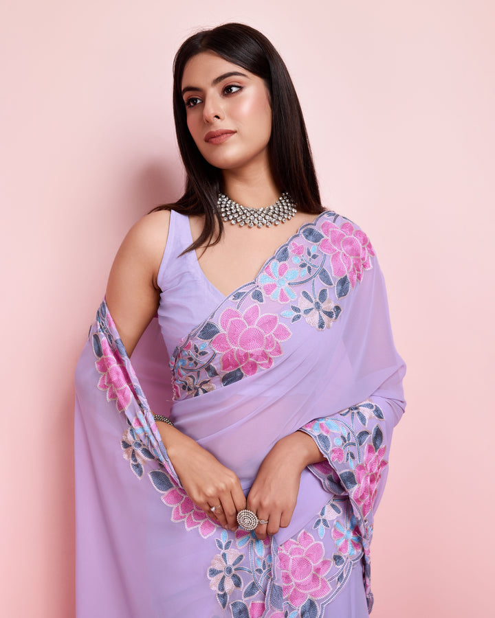 Georgette Saree with Multy-Thread Embroidery | Art-Silk Blouse for Events