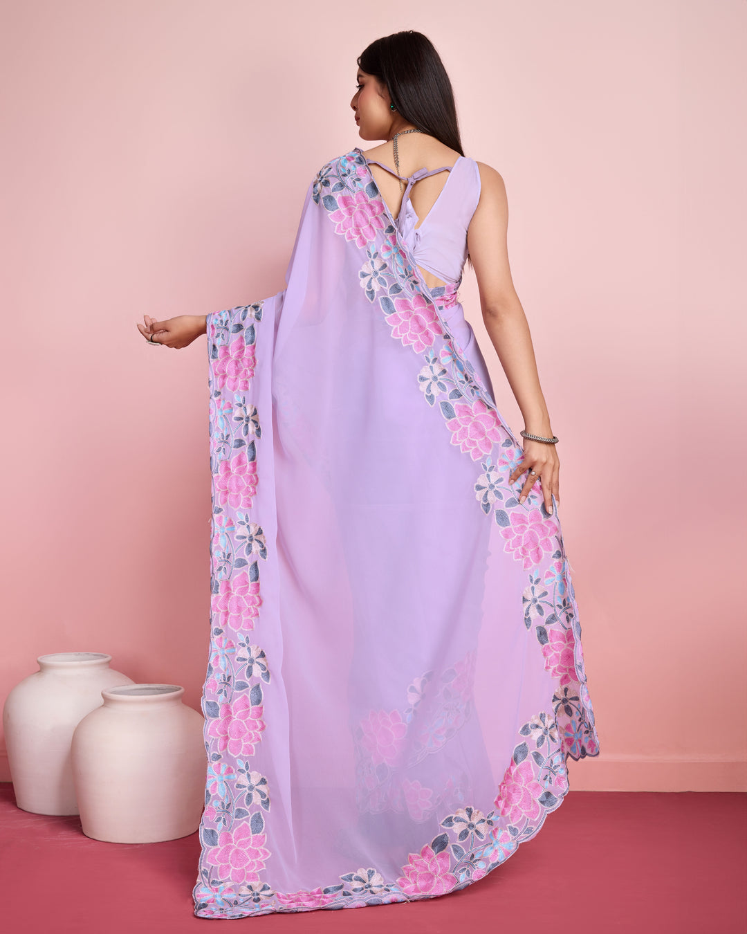 Georgette Saree with Multy-Thread Embroidery | Art-Silk Blouse for Events