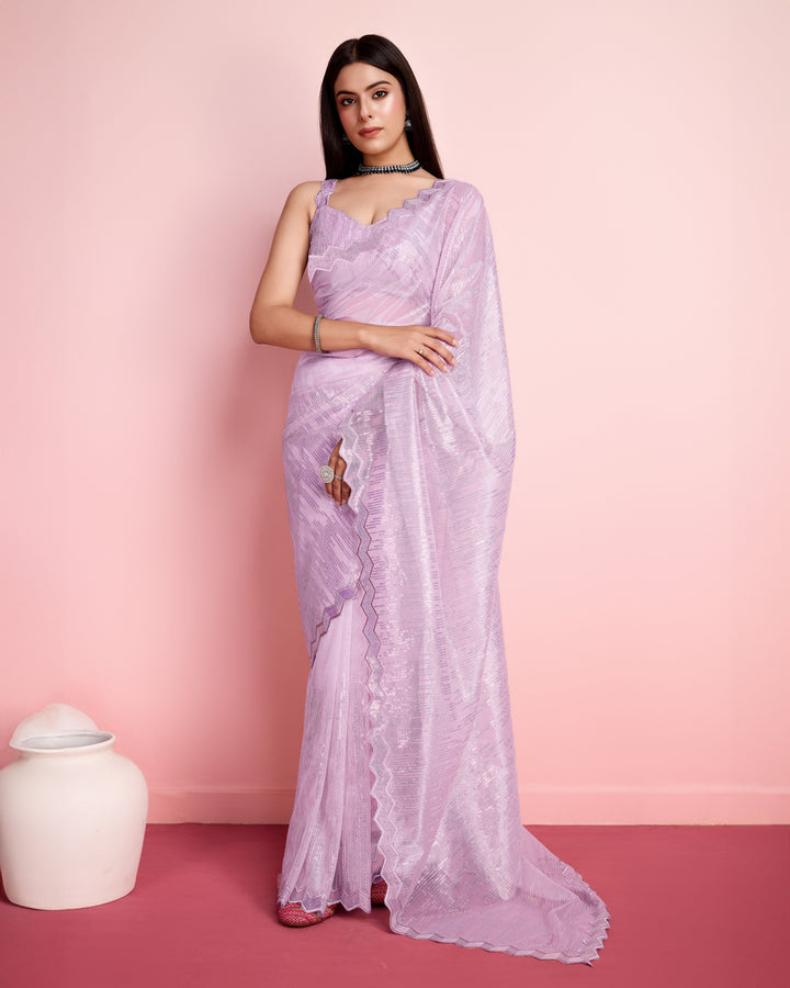 Elegant Silver Twill Saree with Sequined Thread Embroidery | Special Event Wear