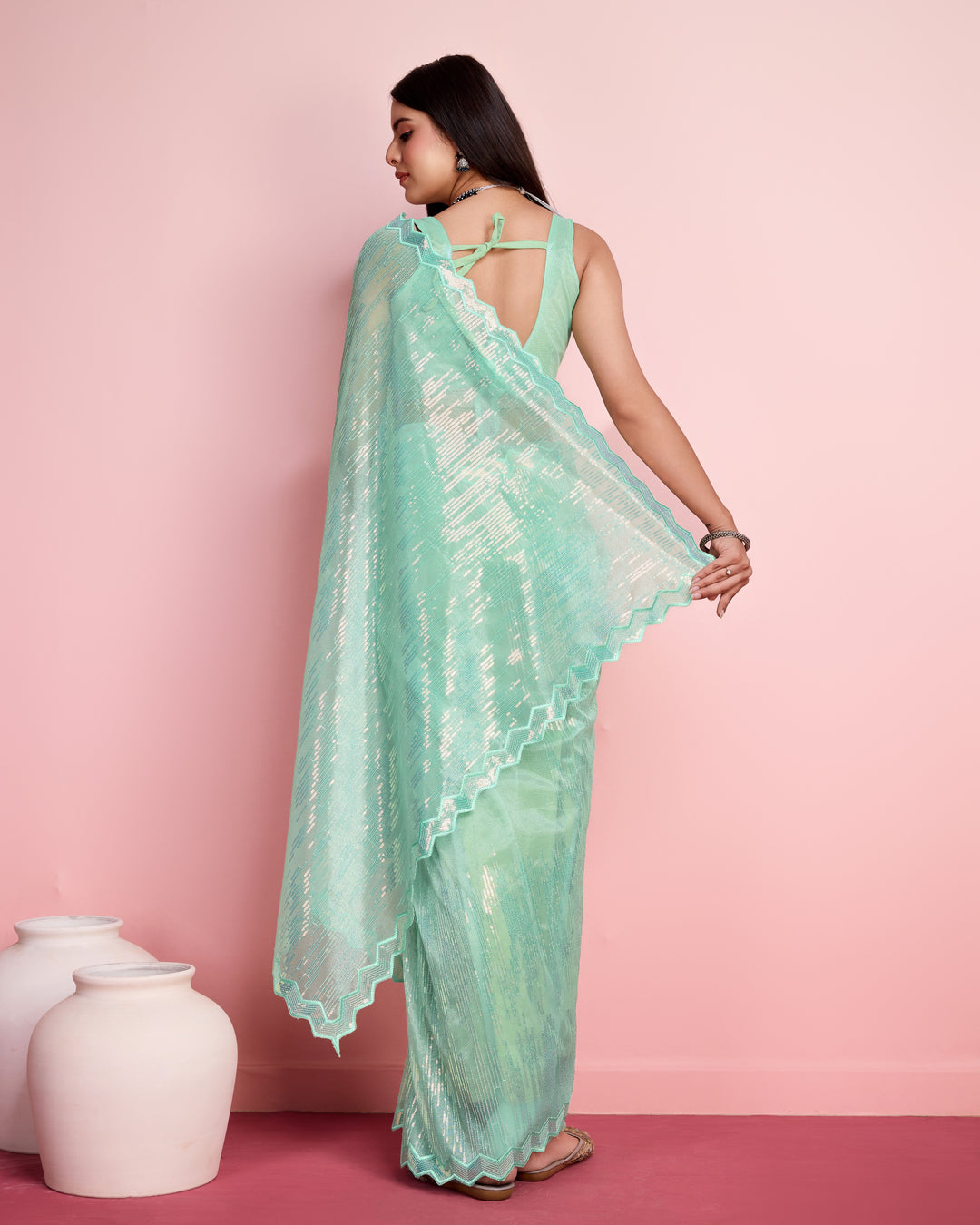 Elegant Silver Twill Saree with Sequined Thread Embroidery | Special Event Wear