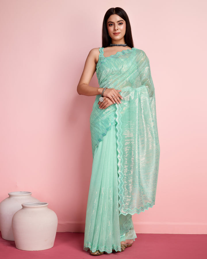 Elegant Silver Twill Saree with Sequined Thread Embroidery | Special Event Wear