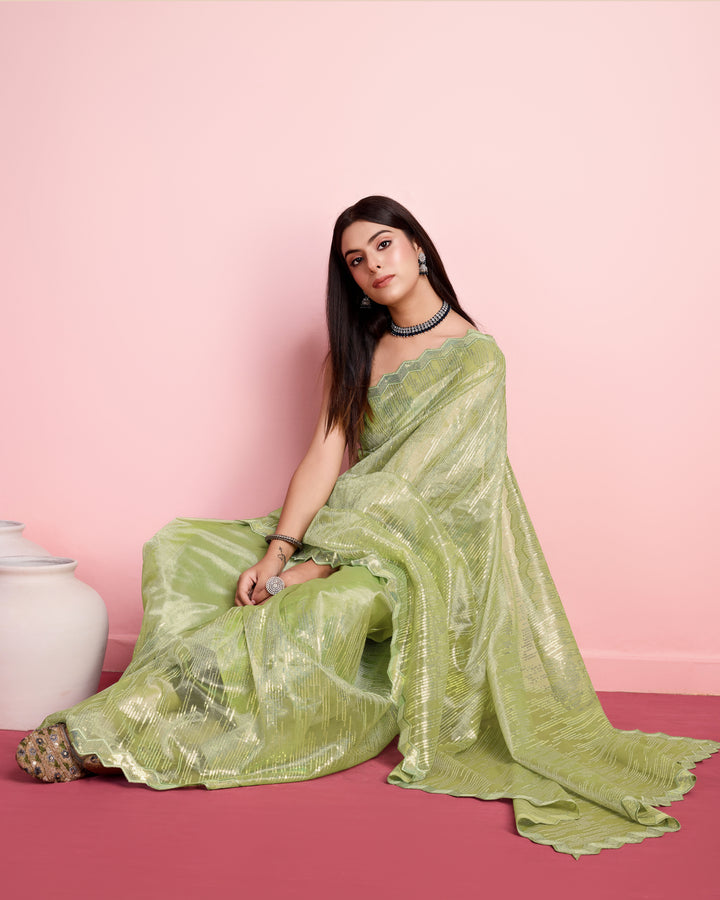 Elegant Silver Twill Saree with Sequined Thread Embroidery | Special Event Wear