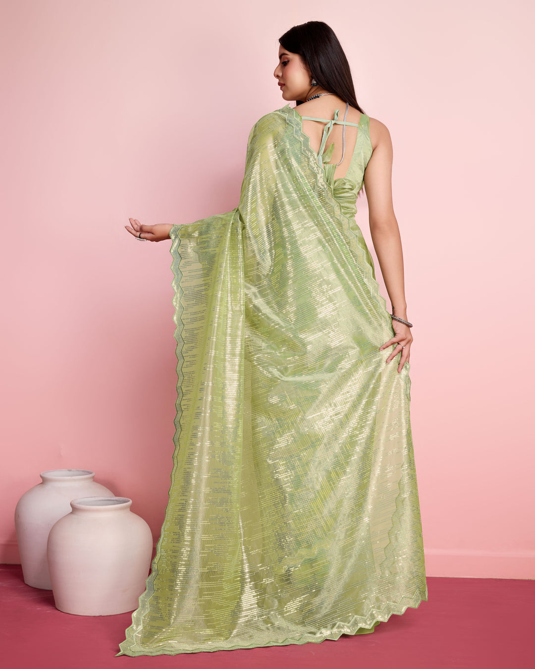 Elegant Silver Twill Saree with Sequined Thread Embroidery | Special Event Wear